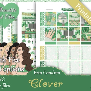 Printable Planner Stickers, Erin Condren, Vertical, Weekly Kit, Clover ...