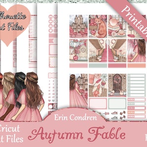 Printable Planner Stickers, Erin Condren, Autumn Fable, Vertical, Weekly Kit, Free Silhouette Cut Files, Fox, Tea, Pumpkins, Apple, Rose, EC