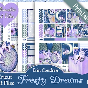 Printable Planner Stickers, Erin Condren, Frosty Dreams, Vertical, Weekly Kit, Free Silhouette Cut Files, floral, flower, forest, cute, EC