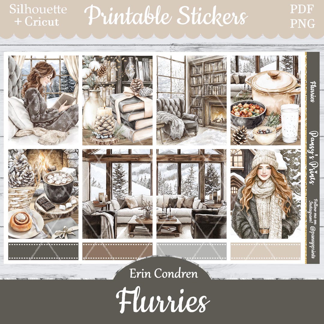 Printable Planner Stickers, Erin Condren, Flurries, Vertical, Weekly ...
