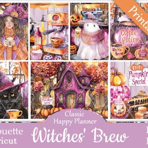 Printable Planner Stickers, Happy Planner, Witches Brew, Classic, MAMBI, Weekly Kit, Free Silhouette Cut Files, Ghost, Black Cat, Coffee, hp