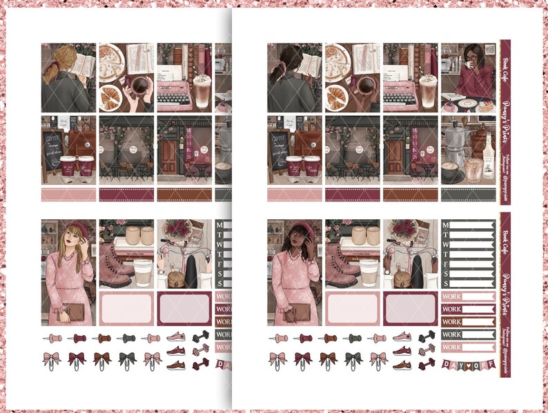 Printable Planner Stickers Erin Condren Book Cafe Vertical - Etsy