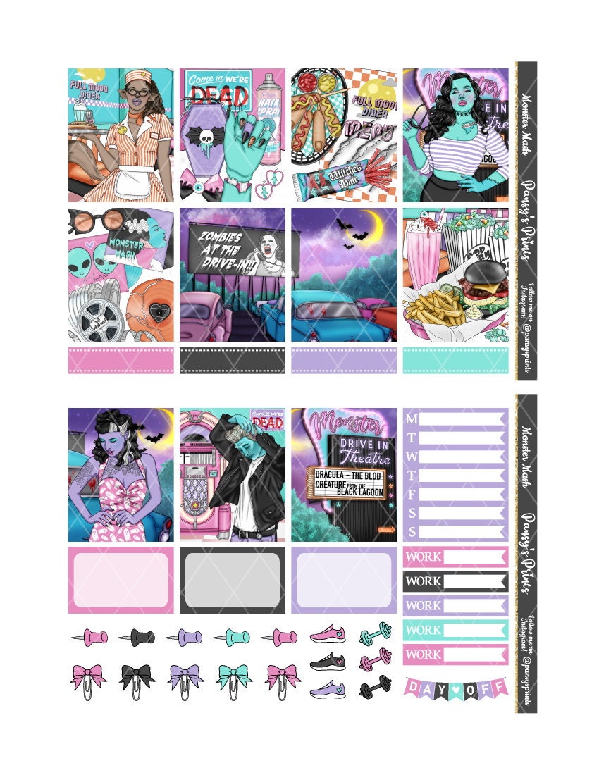 Printable Planner Stickers Erin Condren Monster Mash - Etsy