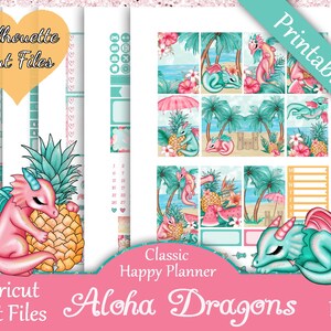 Printable Planner Stickers, Happy Planner, Aloha Dragons, Classic, MAMBI, Weekly Kit, Free Silhouette Cut Files, Exotic, Beach, Fruit, HP