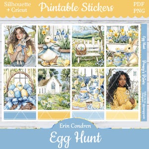 Printable Planner Stickers, Erin Condren, Egg Hunt, Vertical, Weekly Kit, Free Silhouette, Spring, Lamb, Easter, Floral, Cottagecore, Bunny