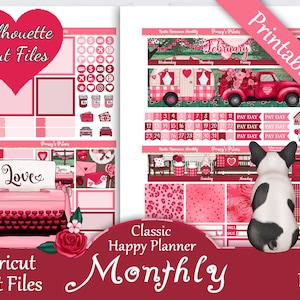 Printable Planner Stickers, Happy Planner, Rustic Romance, Cricut, Monthly Kit, Free Silhouette Cut Files, Puppy, Floral, Truck, Love, HP
