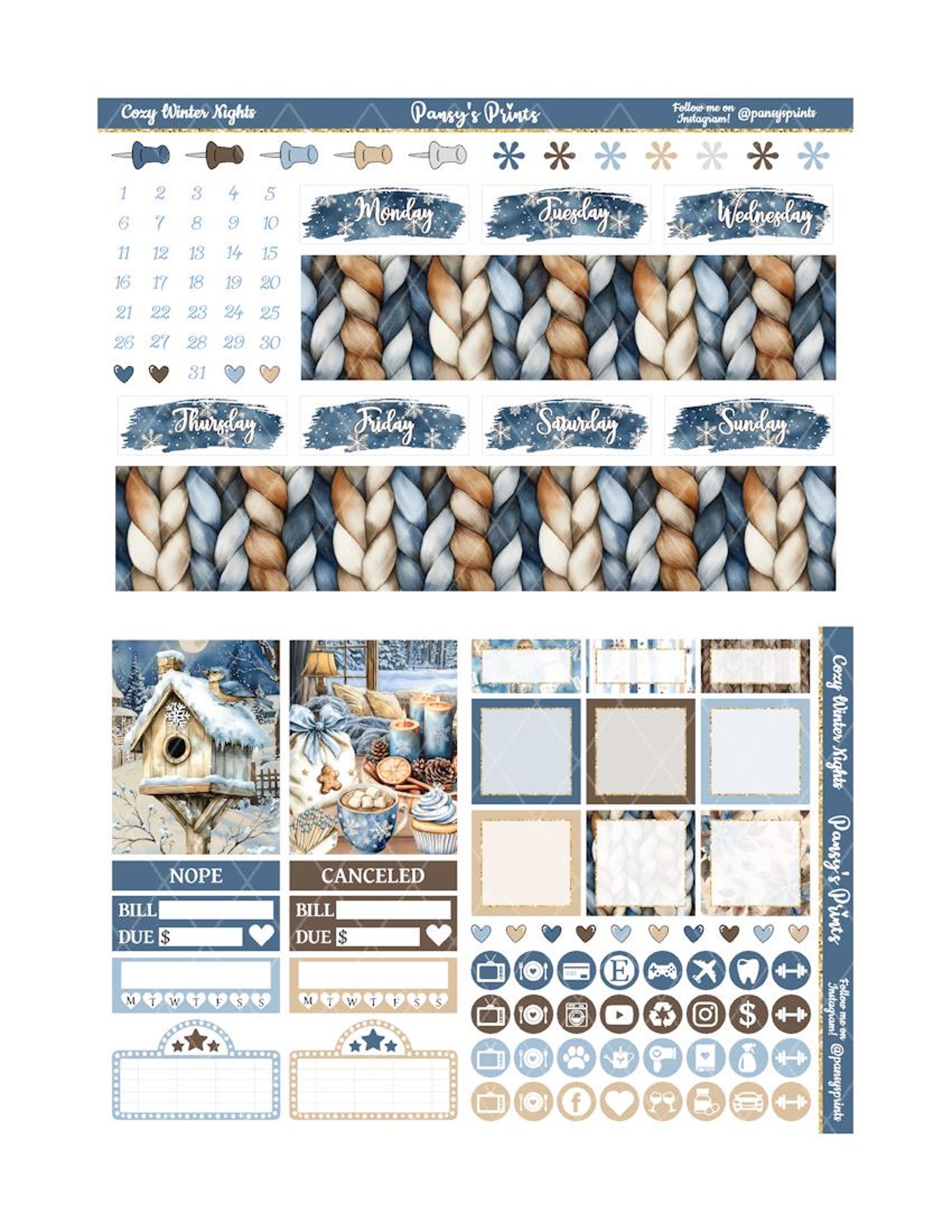 Printable Planner Stickers, Erin Condren, Cozy Winter Nights, Vertical ...