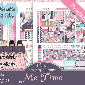 Printable Planner Stickers, Happy Planner, Classic, MAMBI, Weekly Kit, Me Time, Free Silhouette Cut Files, Balloons, Sleep In, Lazy Day, HP