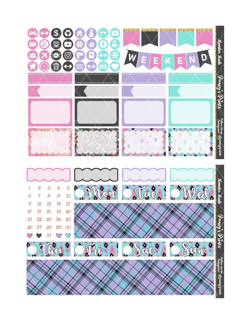 Printable Planner Stickers Erin Condren Monster Mash - Etsy