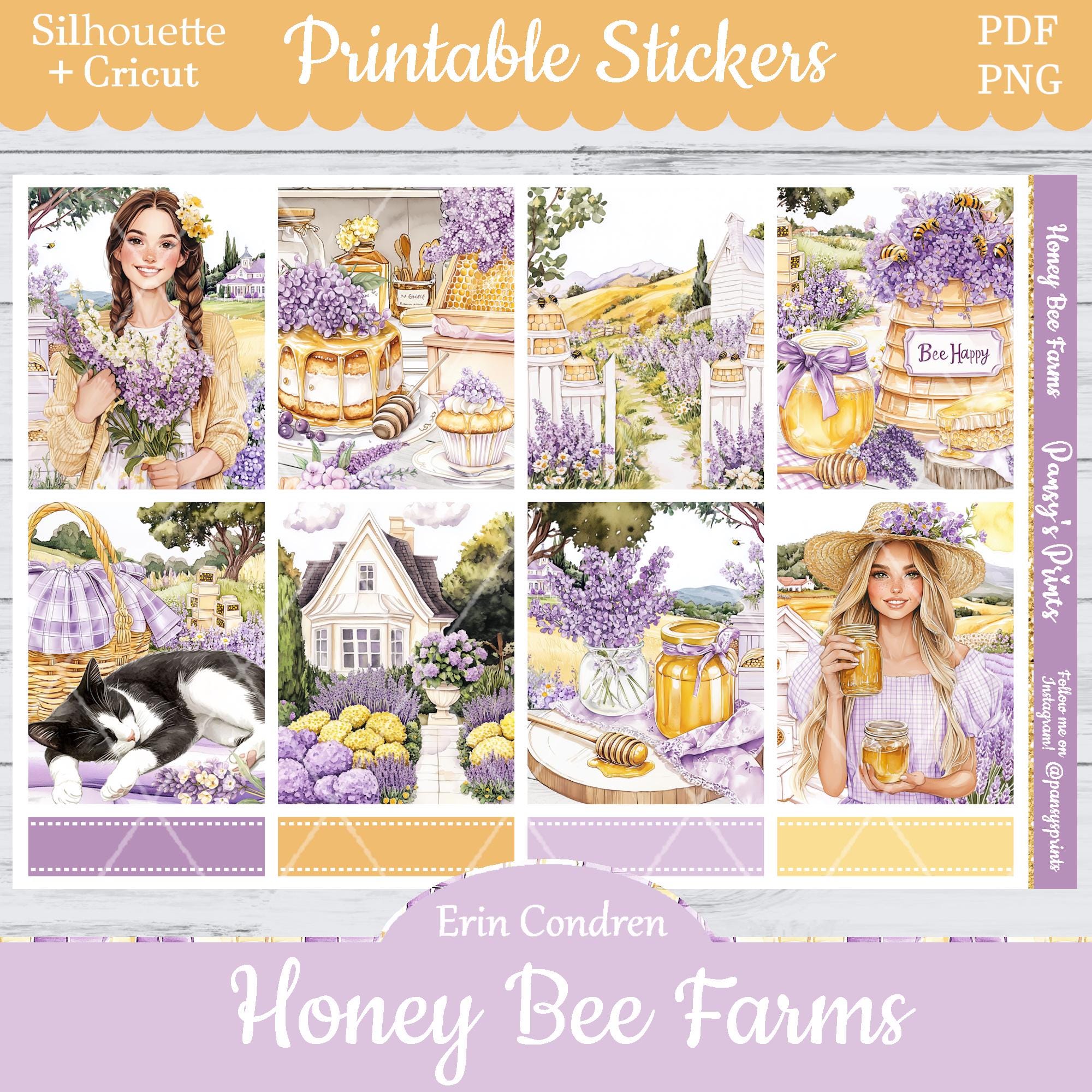 Printable Planner Stickers, Erin Condren, Honey Bee Farms, Vertical ...