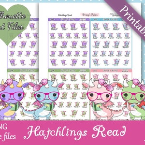 Printable Planner Stickers, Hatchlings Read, Functional, Cute, Dragons, Books, Binge Read, Bookworm, Me Time, Lazy Day, Spyro, Nessie, Yoshi