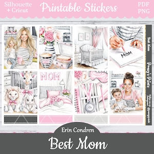 Printable Planner Stickers, Erin Condren, Best Mom, Vertical, Weekly Kit, Free Silhouette, New Mom, Baby, Pregnancy, Mother, Girl, Boy, EC