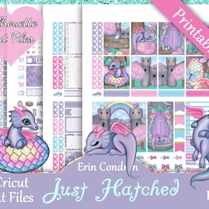 Printable Planner Stickers, Erin Condren, Just Hatched, Vertical, Weekly Kit, Free Silhouette Cut Files, floral, flower, rainbow, cute, EC