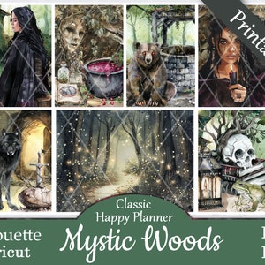 Printable Planner Stickers, Happy Planner, Mystic Woods, Classic, MAMBI, Weekly Kit, Free Silhouette Cut Files, Witches, Wiccan, Enchanted