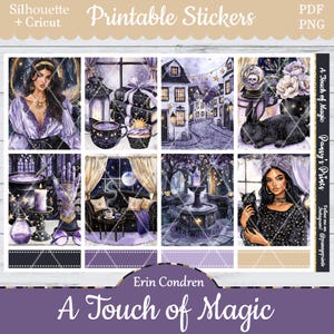 Printable Planner Stickers, Erin Condren, A Touch Of Magic, Vertical, Weekly Kit, Free Silhouette, Witch, Black Cat, Bunny, Dragon, Wiccan