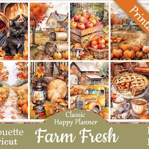 Printable Planner Stickers, Happy Planner, Farm Fresh, Classic, MAMBI, Weekly Kit, Free Silhouette Cut Files, Cat, Autumn, Fall, Truck, Pie