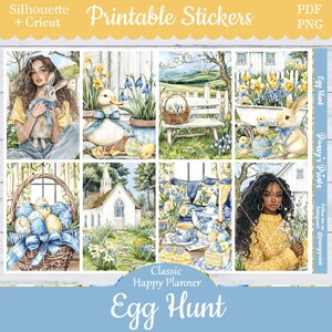 Printable Planner Stickers, Happy Planner, Egg Hunt, Vertical, Weekly Kit, Free Silhouette, Spring, Lamb, Easter, Floral, Cottagecore, Bunny