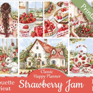 Printable Planner Stickers, Happy Planner, Strawberry Jam, Classic, MAMBI, Weekly Kit, Free Silhouette Cut Files, Ice Cream, Bunny, Summer