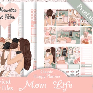 Printable Planner Stickers, Happy Planner, Mom Life, Classic, MAMBI, Weekly Kit, Free Silhouette Cut Files, Floral, Flowers, Sweets, Car, HP