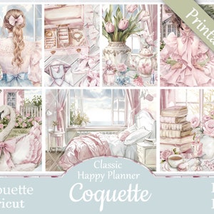 Printable Planner Stickers, Happy Planner, Coquette, Classic, MAMBI, Weekly Kit, Free Silhouette Cut Files, Spring, Cottagecore, Swan, Bird