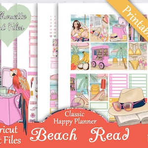 Printable Planner Stickers, Happy Planner, Beach Read, Classic, MAMBI, Weekly Kit, Free Silhouette Cut Files, Books, Reading, Summer, HP