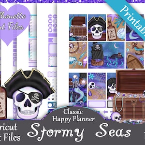 Printable Planner Stickers, Happy Planner, Stormy Seas, Classic, MAMBI, Weekly Kit, Free Silhouette Cut Files, Siren, Pirates, Ship, HP