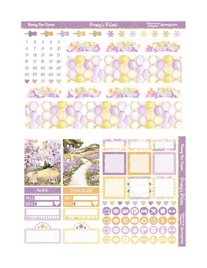 Printable Planner Stickers, Erin Condren, Honey Bee Farms, Vertical ...
