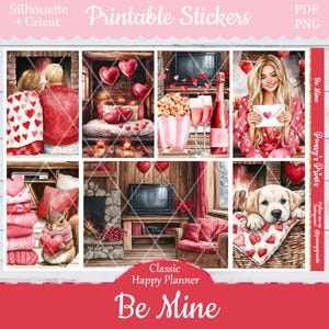 Printable Planner Stickers, Happy Planner, Be Mine, Vertical, Weekly Kit, Free Silhouette, Dog, Cabin, Toasty, Snuggle, Cookies, Pink, Lover