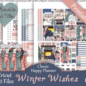 Printable Planner Stickers, Happy Planner, Winter Wishes, Classic, MAMBI, Weekly Kit, Free Silhouette Cut Files, Dog, Coco, Coffee, Cozy, HP
