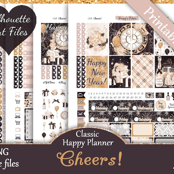 Printable Planner Stickers, Happy Planner, Classic, MAMBI, Weekly Kit, Cheers, Free Silhouette Cut Files, Balloons, Winter, Party, Plaid, HP