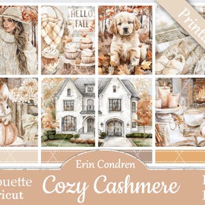 Printable Planner Stickers, Erin Condren, Cozy Cashmere, Vertical, Weekly Kit, Free Silhouette Cut Files, Books, Coffee, Autumn, Fall, Puppy