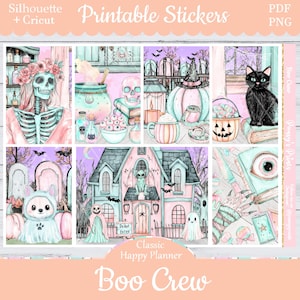 Printable Planner Stickers, Happy Planner, Boo Crew, Classic, MAMBI, Weekly Kit, Free Silhouette Cut Files, Ghost, Black Cat, Spooky, Pastel
