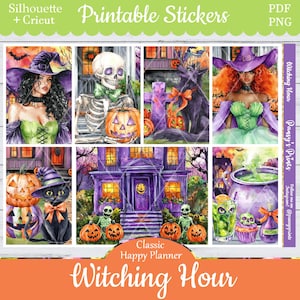 Printable Planner Stickers, Happy Planner, Witching Hour, Classic, MAMBI, Weekly Kit, Free Silhouette, Candy, Ghost, Witchy, Werewolf, Cat