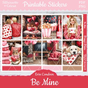 Printable Planner Stickers, Erin Condren, Be Mine, Vertical, Weekly Kit, Free Silhouette, Dog, Cabin, Toasty, Snuggle, Cookies, Pink, Lovers