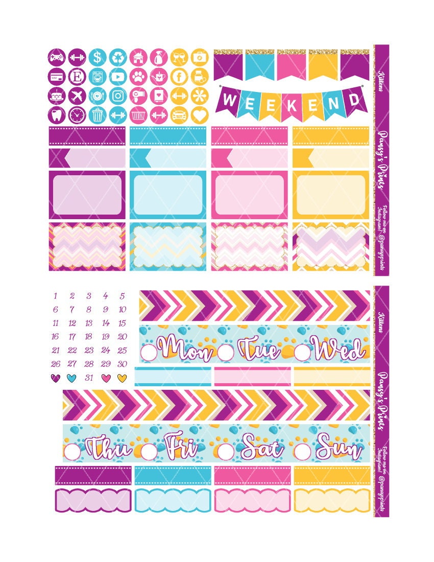 Printable Planner Stickers Happy Planner Kittens Classic - Etsy