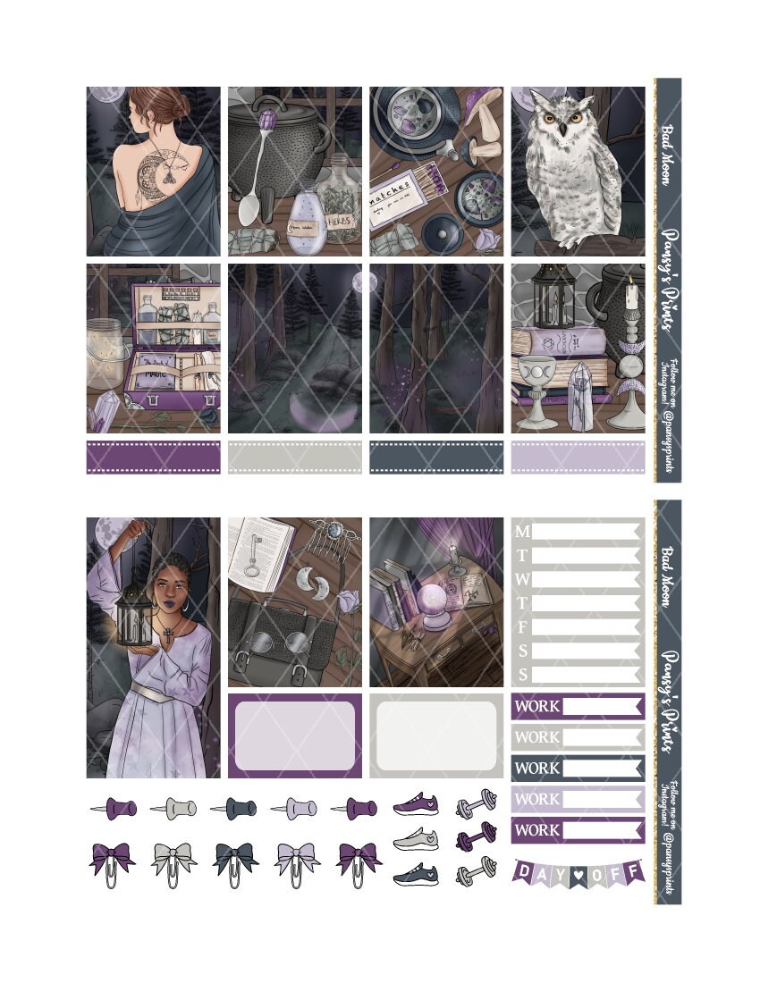 Printable Planner Stickers Erin Condren Bad Moon Vertical | Etsy