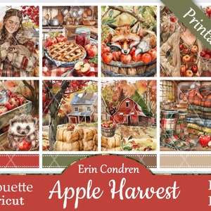 Printable Planner Stickers, Erin Condren, Apple Harvest, Vertical, Weekly Kit, Free Silhouette Cut Files, Sweets, Pie, Orchard, Fall, Fox