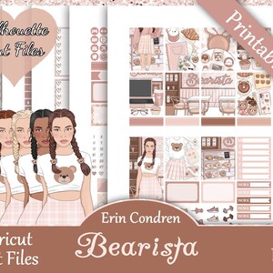 Printable Planner Stickers, Erin Condren, Bearista, Vertical, Weekly Kit, Free Silhouette Cut Files, Fall, Bear, Coffee, Cafe, Cute Cozy, EC