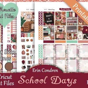 Printable Planner Stickers, Erin Condren, Vertical, Weekly Kit, School Days, Free Silhouette Cut Files, Books, Girl Boss, Study Sesh, EC