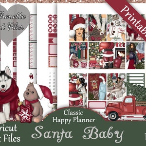 Printable Planner Stickers, Happy Planner, Santa Baby, Classic, MAMBI, Weekly Kit, Free Silhouette Cut Files, Cozy, Festive, Coffee, Dog, HP
