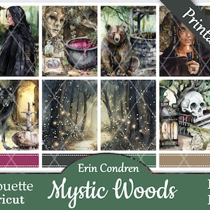 Printable Planner Stickers, Erin Condren, Mystic Woods, Vertical, Weekly Kit, Free Silhouette Cut Files, Druid, Enchanted, Witches, Wiccan