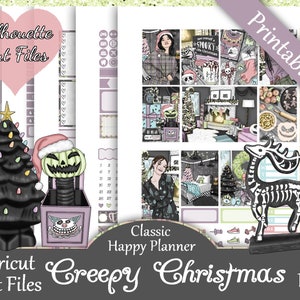 Printable Planner Stickers, Happy Planner, Creepy Christmas, Classic, MAMBI, Weekly Kit, Free Silhouette Cut Files, Skull, Goth, Spooky, HP