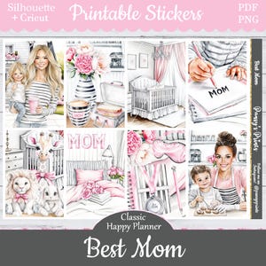 Printable Planner Stickers, Happy Planner, Best Mom, Vertical, Weekly Kit, Free Silhouette, New Mom, Baby, Pregnancy, Mother, Girl, Boy, HP