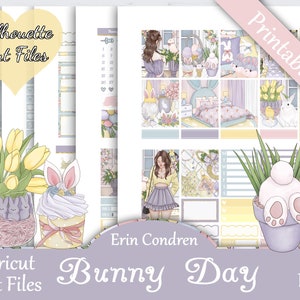Printable Planner Stickers, Erin Condren, Bunny Day, Vertical, Weekly Kit, Free Silhouette Cut Files, Rabbit, Spring, Flowers, Sweets, EC