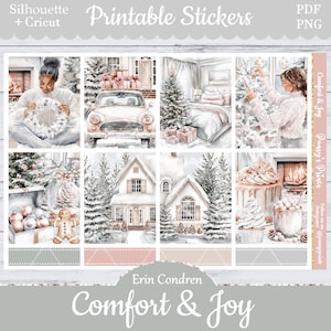 Printable Planner Stickers, Erin Condren, Comfort & Joy, Vertical, Weekly Kit, Free Silhouette, Cozy Cocoa, Holiday, Cake, Gingerbread, Snow