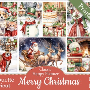 Printable Planner Stickers, Happy Planner, Merry Christmas, Classic, MAMBI, Weekly Kit, Free Silhouette Cut Files, Cat, Dog, Santa, Deer, HP