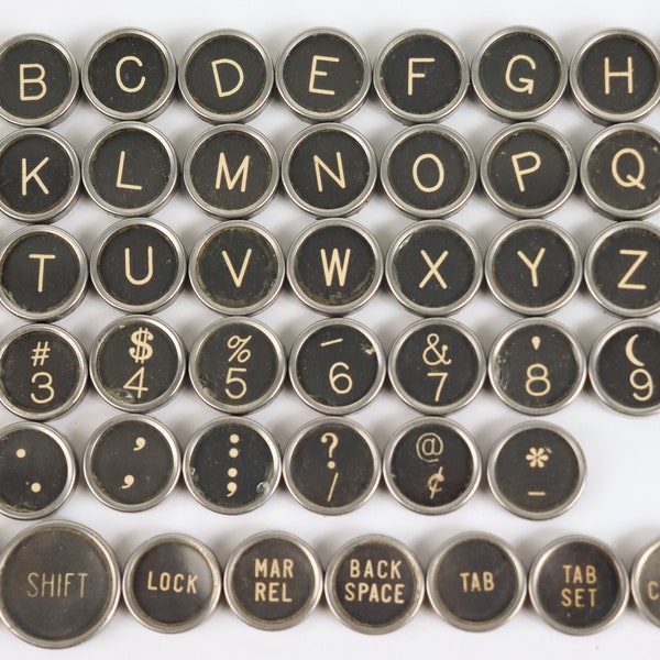 Typewriter Key Flat Back Vintage Antique Your Choice Black 1940's Royal KMM Glass Top ref008