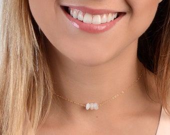 Dainty Chain Choker, Delicate Gold Choker Necklace, Moonstone Choker, Gemstone Choker, Layering Necklace, Gold Fill, Rose Gold, Silver