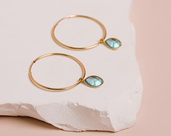 Boucles d'oreilles Labradorite, Labradorite Hoops, Boucles d'oreilles grises, Gemstone Hoops, Endless Hoops, Blue Flash Stone, 14kt Gold Filled, Sterling Silver