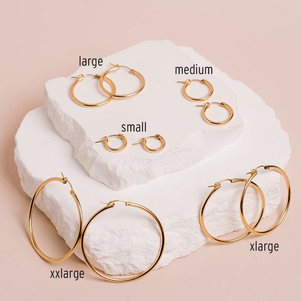 14kt Gold Filled Tube Hoops, Thick Hoop, Minimal Hoop, Leverback Hoop, Hollow Hoop, Everyday Hoop, Womens Hoop, Hinge Hoop, Gold Rose Silver